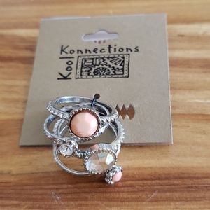 Stackable Clear & Peach Stone 4 Ring Set Sz 9